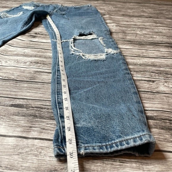 Forever21 Womens Distressed Ripped Straight Tapered Jeans 30 Medium Blue Denim - Picture 10 of 12
